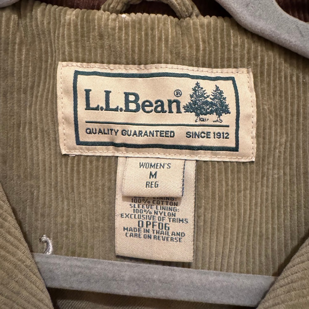 LL Bean Barn Jacket Womens M Green Corduroy Embroidered Dog Field Coat Read - Picture 2 of 8